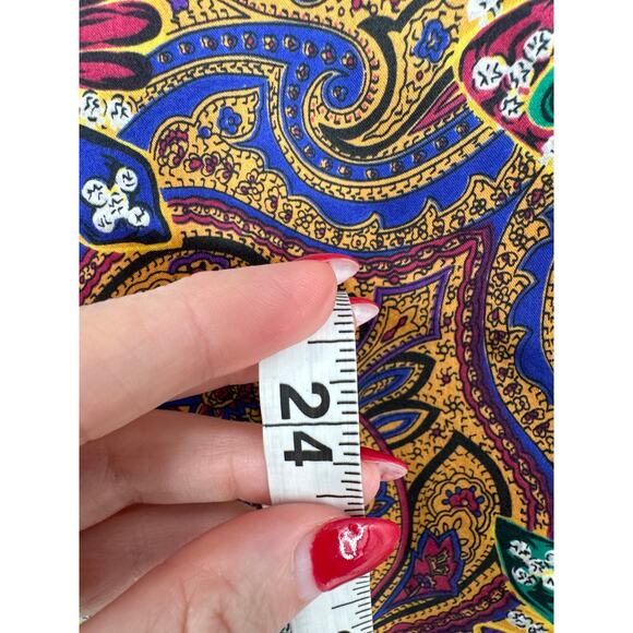 90s Vintage Top Womens Large Yellow Paisley Satin Boho Psychedelic Bohemian - Picture 7 of 8